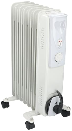 alpina Radiateur Bain d’Huile 1500W – Chauffage Bain d’Huile avec Thermostat – Radiateur Mobile avec roulettes et Protection Surchauffe – Blanc