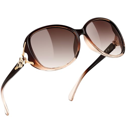 Rimerakea Big Sunglasses for Women Trendy Rectangle Polarized UV Protection Retro Brown Sun Glasses Driving