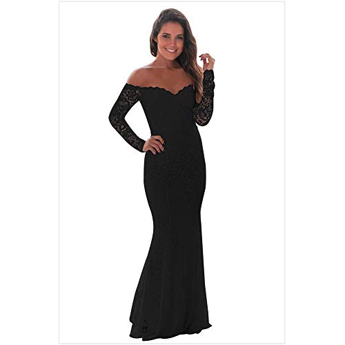 Preisvergleich Produktbild Damenkleider Sommer Brautjungfernkleid Frauen Schulterfrei Blumenspitze Langes Kleid Langarm V-Ausschnitt Formell Langes Partykleid Cocktailpartykleid Schlankes Meerjungfrau-Kleid Abschlussballkleid
