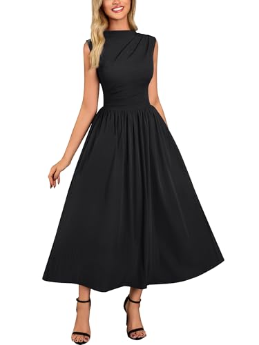 Miusol Women's Retro Half Collar Sleeveless with Pocket Casual Swing