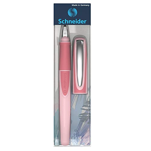 Image of Schneider Ray Fountain Pen, Blue Ink, Coral Barrel, Rubberize Grip, Right Handed Medium Iridium Tip, Refillable, Erasable Blue Ink, 1 Each (168206)