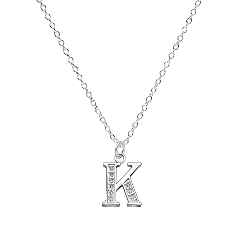 Image of Kraven S925 Silver Initial Necklace Charm Necklace, Dainty Cubic Zirconia Letter Dainty Necklaces Jewelry Birthday Gifts for Women Girls (K)