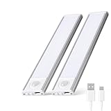 BillyBath Unterbauleuchte Küche LED 30cm 2 Stück, Schrankbeleuchtung LED mit Bewegungsmelder, Led Lichtleiste USB-C Wiederaufladbar, Akku Lampe für Küche Kleiderschrank Schrank