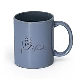 AYUEHBN Keramik Coole Tee- und Kaffeebecher Hören Sie auf Ihren Körper Gesundheitsfürsorge Kardiographie （11oz/320ml） Für Heißgetränke, Latte Macchiato, Cappuccino Blaugrau