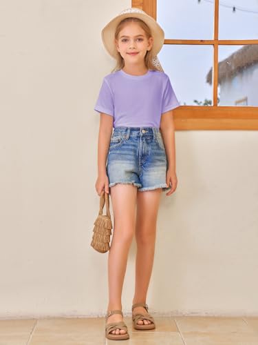Image of Girls Short Sleeve T Shirts Kids Summer Tops Crewneck Tees 5-14 Years