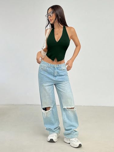 Image of TIVANTE Solid Casual V-Neck Sleeveless Regular Fit Crop Top for Women | Stylish Western Women Crop Top for Summer|