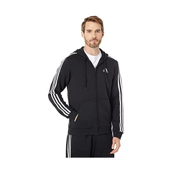 adidas,Essentials Fleece 3-Stripes Full-Zip Hoodie,black,Large - Image 5