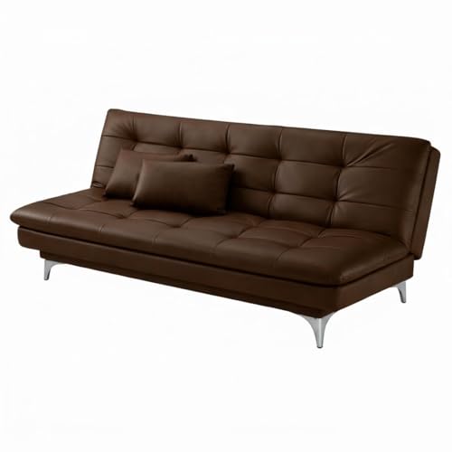 Image of FURNY Eagel 3 Seater Leatherette Sofa Cum Bed with 2 Cushions (Brown) in Premium Finish | Ideal for Living Room, Bedrooms, Offices, Hotels