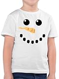 Kinder T-Shirt Jungen - Karneval & Fasching - Schneemann Karneval Kostüm - Weihnachten Christmas Eiskönigin Olaf - 104 (3/4 Jahre) - Weiß - Shirt Fastnacht schneemänner Tshirt Faschings - F130K