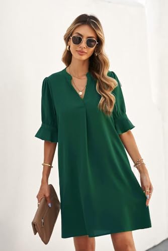 Image of QACOHU Summer Dresses for Women V Neck Ruffle Short Sleeve Casual Shift Dress