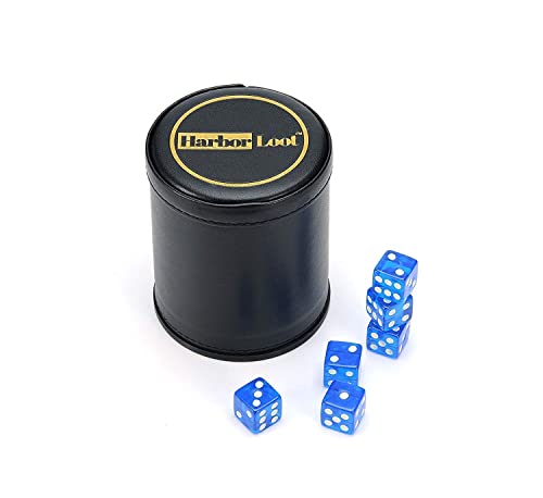 Harbor Loot Blue Dice Shaker Cup Complete With Matching Dice Set Of Six Blue Translucent Dice #TOP4