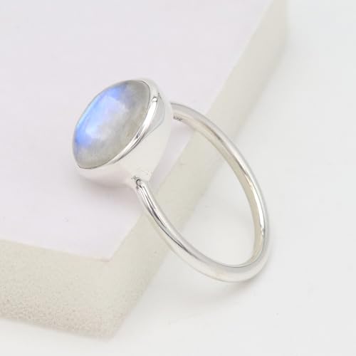 Bague pierre de lune véritable argent 925 bijoux de naissance fait main taille 7 - 5