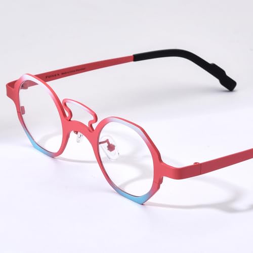 Image of FONEX Colorful Pure Titanium Glasses Frame Women Retro Round Eyeglasses
