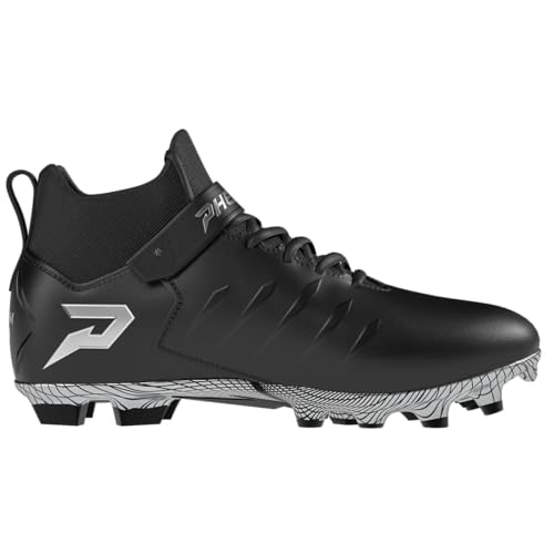 Phenom Elite Quantum Force Mid Football Cleats for Men – Black, Mid-Cut Lineman Cleats with Strap...