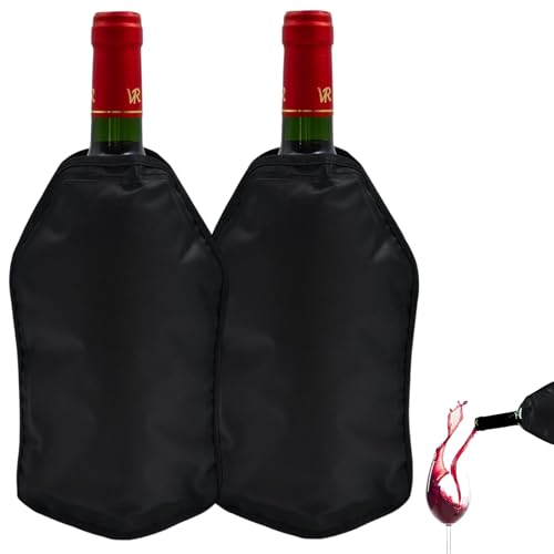 2-Pack Wine Cooler Sleeves, Black Insulated Bottle Cooling Sleeves, 15.5 x 23 cm for Beer & Champagne