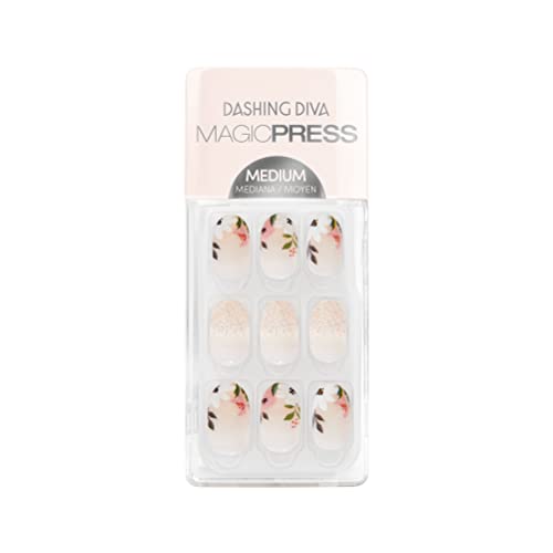 Dashing Diva Magic Press Nails - Sweet Daisy | Medium, Oval Shaped Press On Nails | Long Lasting Stick On Gel Nails | Lasts Up to 7 Days | Contains 30 Stick On Nails, 1 Prep Pad, 1 File