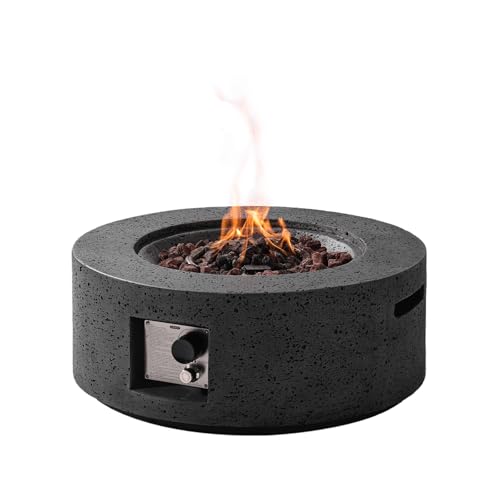 SUNBURY Outdoor Travertine Fire Pit Table, 28 inches Round Propane