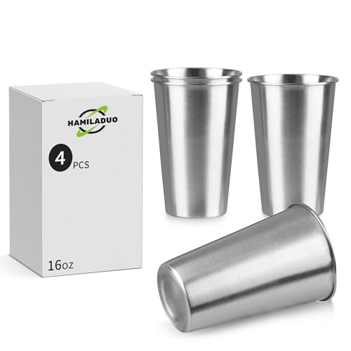 HAMILADUO 4Pack 16 oz Stainless Steel Pint Cups,Stainless Steel Cup,Pint Cup Tumbler，water...
