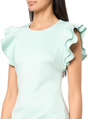 Image of Tommy Hilfiger Women's Sleeveless Ruffle Hem Jewel Neck Crepe Sheath Mini Dress