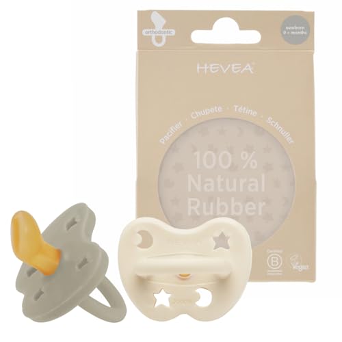 HEVEA Chupete de goma natural ortodóntico para recién nacidos a partir de 0 meses, diseño higiénico de una pieza para recién nacidos a niños pequeños, sin BPA, suave y duradero, paquete de 2 (avena y HEVEA Chupete de goma natural ortodóntico para recién nacidos a partir de 0 meses, diseño higiénico de una pieza para recién nacidos a niños pequeños, sin BPA, suave y duradero, paquete de 2 (avena y