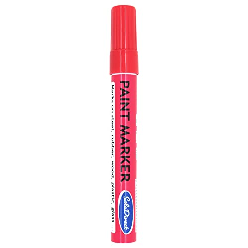 Image of SolaDirect Red Permanent Marker Pen, Bullet Tip 2.5 mm Point, Oil Based Paint, Multi-Surface, Work on Stone, Leather, Fabric, Plastic, Rubber, Glass, Cardboard