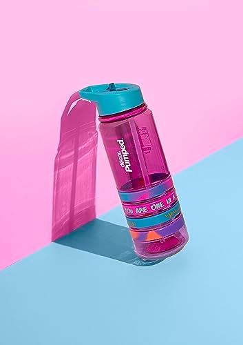 Décor Quad Bands Kids Water Bottle, BPA-Free, Reusable, Flip-Top Pink Water Bottle, Eco-Friendly, Dishwasher Safe, Leakproof, Lockable Drinking Straw With Printed Wristbands To Give Friends, 750ml
