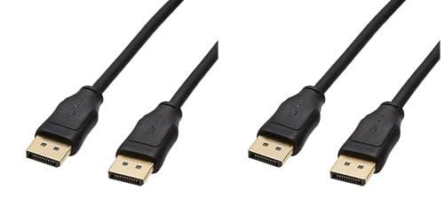 Amazon Basics DisplayPort to DisplayPort 1.2 Cable, 4K@60Hz, 2K@165Hz, 2K@144Hz Video Resolution, Gold-Plated Connectors, 3 Feet, Black (Pack of 2)