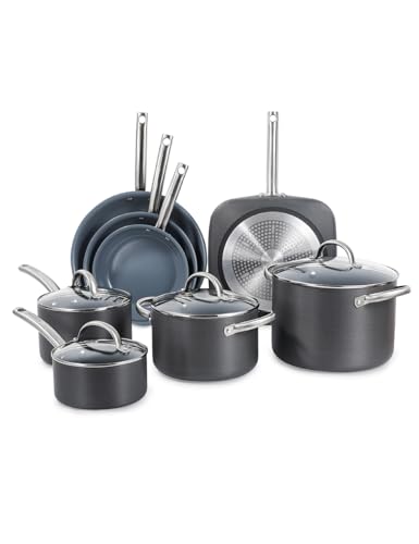 BLACK+DECKER 12-Piece Ceramic Hard Anodized Aluminum Cookware Set, Pots and Pans Set with Ceramic Non-Stick Coating