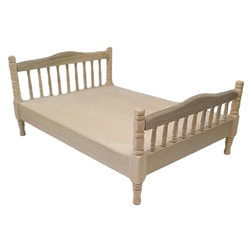 1:12 Scale European Double Bed Model Wooden Miniature Bedroom Furniture for DIY Projects Railway Station Fairy Garden Craft