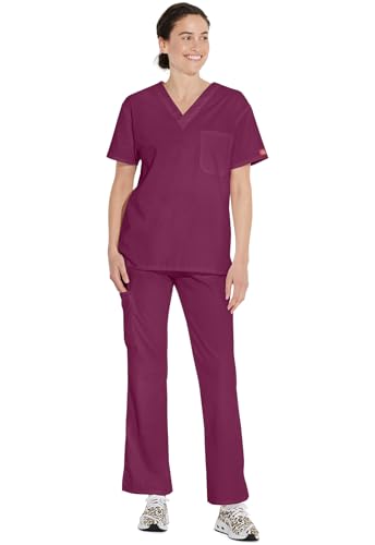 Image of Dickies EDS Signature Scrubs for Women and Scrubs for Men, Unisex One Pocket V-Neck Top in Soft Brushed Poplin 83706