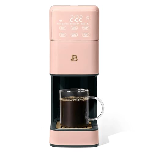 Beautiful Perfect Grind Programmable Single Serve Coffee Maker, Burr Grinder, 64 oz Reservoir, 6 Brew Sizes by Drew Barrymore (Rose)