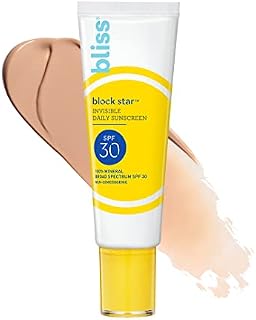 bliss Block Star SPF 30 Invisible Daily Sunscreen | Tinted Sunscreen | Face Sunscream | 100% Mineral Sunscreen | No White Cast | Non-Greasy & Non-Irritating | Vegan | Cruelty Free | 40 ml