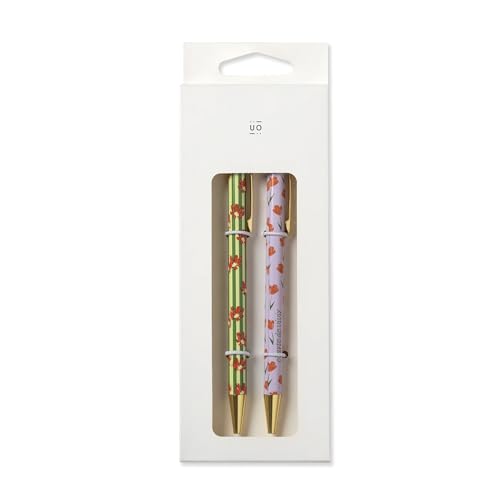 UO Set 2 Bolígrafos El arte de vivir recargables. Tinta Azul y negro. Escritura Suave y Diseño Elegante. Ideal para Regalo y Uso Diario.