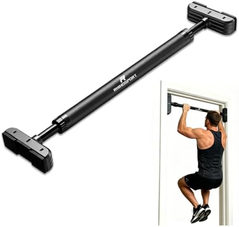 RHINOSPORT Klimmzugstange Türreck verstellbar 70-92cm ohne Schrauben | 200kg Traglast. Doppelte Auswurfsicherung. Keine Schrauben. Klimmzüge, Dips, Beinheben. EVA-Griffe.