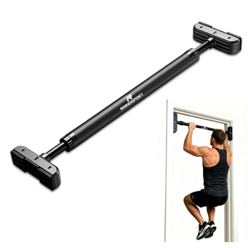 Image of RHINOSPORT Pull-up bar door frame without screws with rotating gear lock, pull-up bar adjustable 69-92 cm (27.1-36.2 inches), load capacity up to 200 kg pull up bar, black
