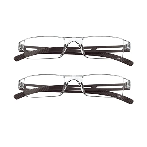 Image of VisionGlobal 2 Pairs Reading Glasses, Blue Light Blocking Glasses, Computer Reading Glasses for Women and Men, Fashion Square Eyewear Frame (2brown,+2.50 Magnification)