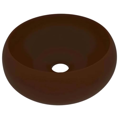 Image of vidaXL Luxury Wash Basin Round Washroom Vanity Stone Sink Bathroom Above Counter Vessel Basin Plumbing Fixture Matt Dark Brown Ceramic