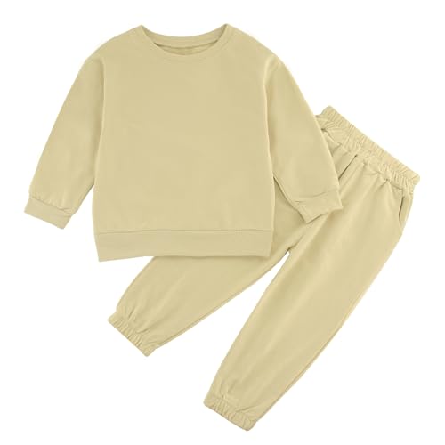 Image of Toddler Boys or Girls Fall Winter Outfits Long Sleeve Plain Crewneck Sweatshirt and Jogger Pants Set for 12 M- 13 Y