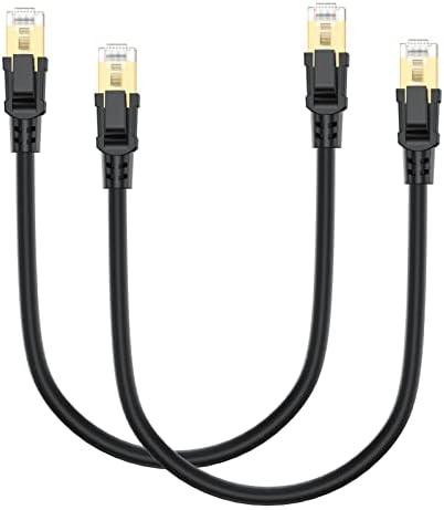 UVOOI Cat8 Ethernet Cable 1FT 2-Pack, High Speed Ethernet Cable Cat 8 SFTP Internet Network Patch Cord Short Cable 40Gbps 2000Mhz for Patch Panel, Home Network, Cable Management, Router, Modem