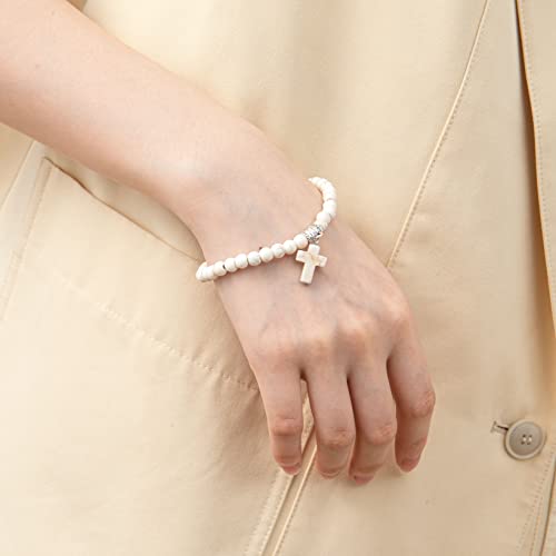 Softones 6Mm Bead Cross Pendant Bracelet For Women Healing Stone Stretch Prayer Bracelet For Boy Girls,With Gift Box #TOP6