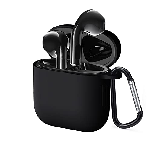 Funda Protectora para AirPods, Fundas Protectora de Silicona para AirPods, Funda AirPods Silicona Compatible con AirPods 2 & 1, LED Frontal Visible,con Llavero -Negro Cover