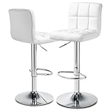 MoNiBloom Barstools Set of 2, Square PU Leather Adjustable Bar Stools with Back, Counter Height Swivel Stool, Barstools for Kitchen Counter, White