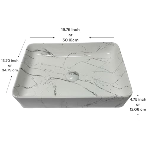 Faucys VESSEL SINK RECTANGULAR 5 Inch20 Inchx14 Inch Rectangular Vessel Sink - White Marble-Look Glazed Ceramic Bathroom Sink thumb #1