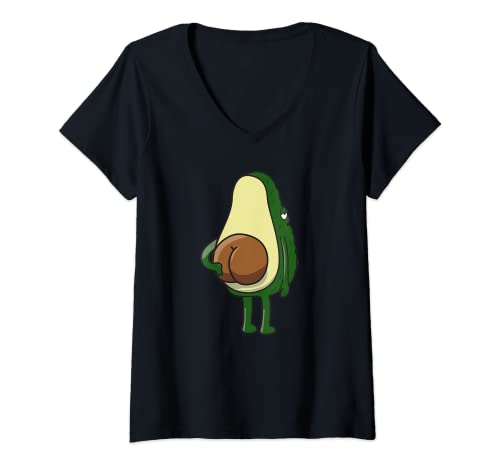 Mujer Kawaii Semilla de aguacate grasa divertida camiseta vegana gran trasero rascado Camiseta Cuello V Cover
