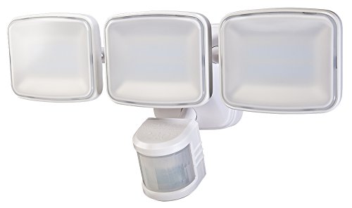 Globe Electric HZ-5833-WH LED Activated Security 3000 Lumen Triple Lamp Head Light and 240 Degree Motion Detection Zone up to 70 ft, White