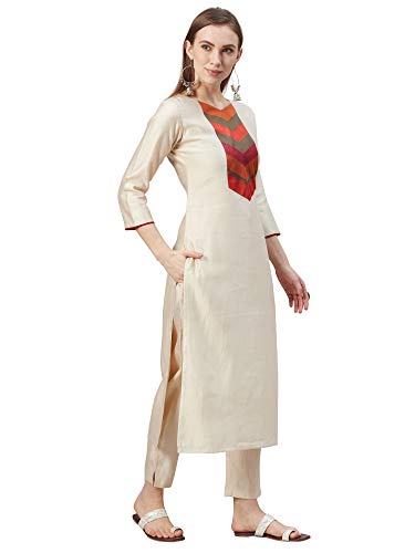 Image of INDO ERA Women's Polyester Solid Straight Kurta With Pant & Dupatta Set (Cream IE24KD9CR1846)