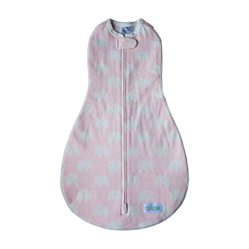 Image of Woombie Grow with Me Baby Swaddle, Convertible Swaddle Fits 0-9 Months, Expands to Wearable Blanket for up to 18 Months, Elephants Pink
