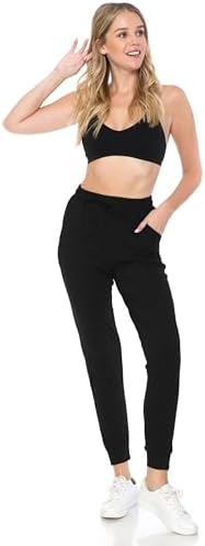 Leggings Depot Womens Classic Jogger Pants - Track Cuff Sweatpants with Pockets, Black, X-Large — view 5