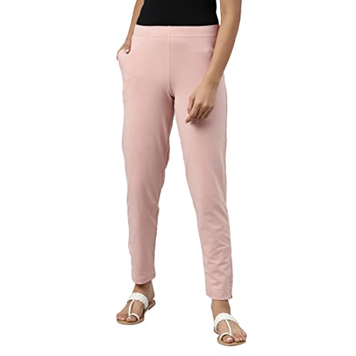 Image of GO COLORS Women Solid Baby Pink Mid Rise Regular Fit Cotton Kurti Pants