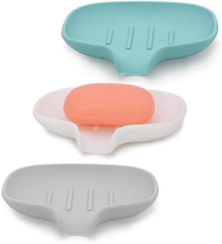 3 Pack Silicone Soap Dish with Drain, Bar Soap Holder for Shower/Bathroom, Self Draining Waterfall Soap Tray/Saver for Kitchen, Keep Soap Dry, Easy to Clean